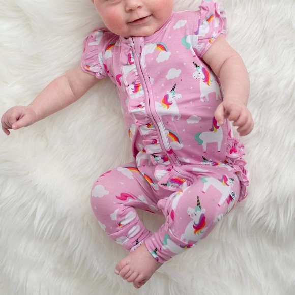 Bums & Roses (formerly Little Bum Bums) Unicorn Bamboo Romper short sleeve - Picture 1 of 5